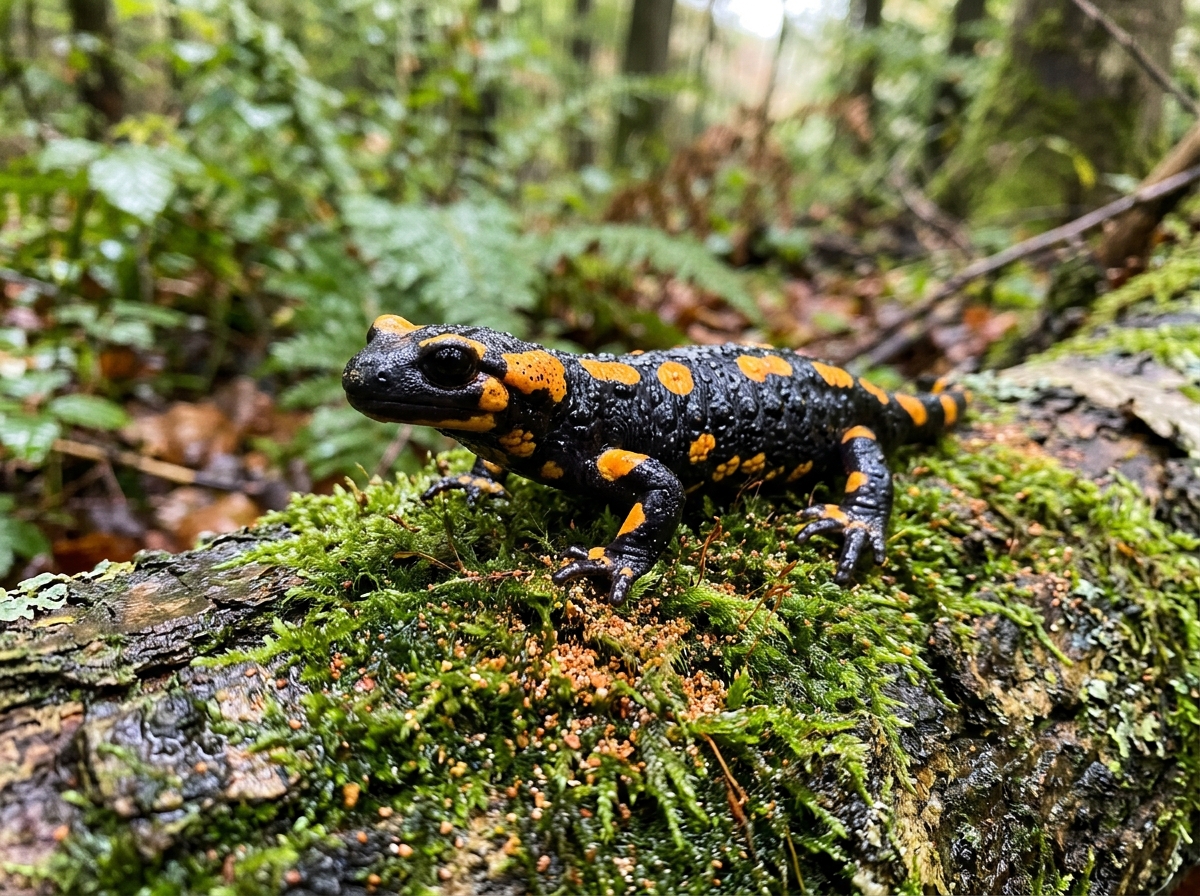 Fire salamander amidst vibrant powder pigments - AMIS Powder Coatings